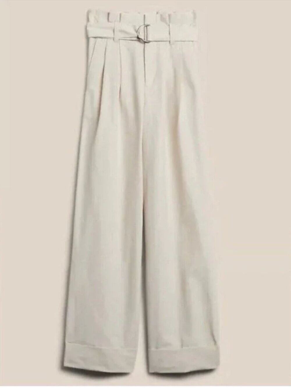 Banana Republic Cream High Rise Wide Leg Belted Paper Bag Pants Size 12